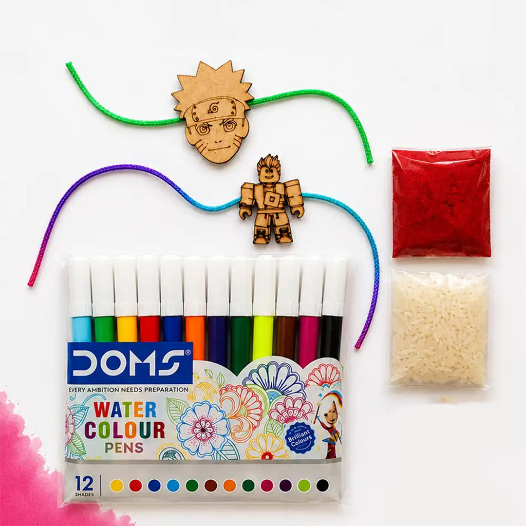 Paint-Your-Own Wooden Rakhi DIY Kit With Kumkum & Chawal | Set Of 2 | For Kids