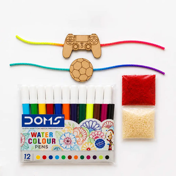 Paint-Your-Own Wooden Rakhi DIY Kit With Kumkum & Chawal | Set Of 2 | For Kids