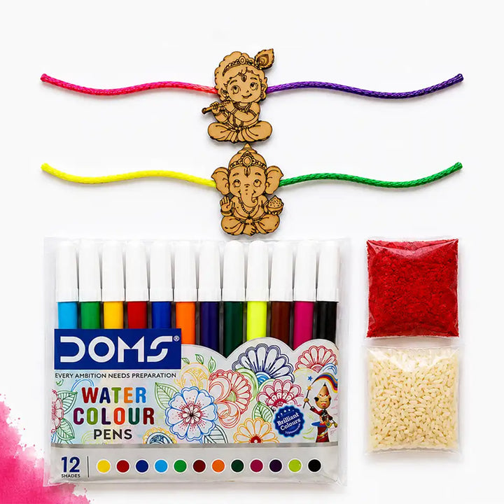 Paint-Your-Own Wooden Rakhi DIY Kit With Kumkum & Chawal | Set Of 2 | For Kids