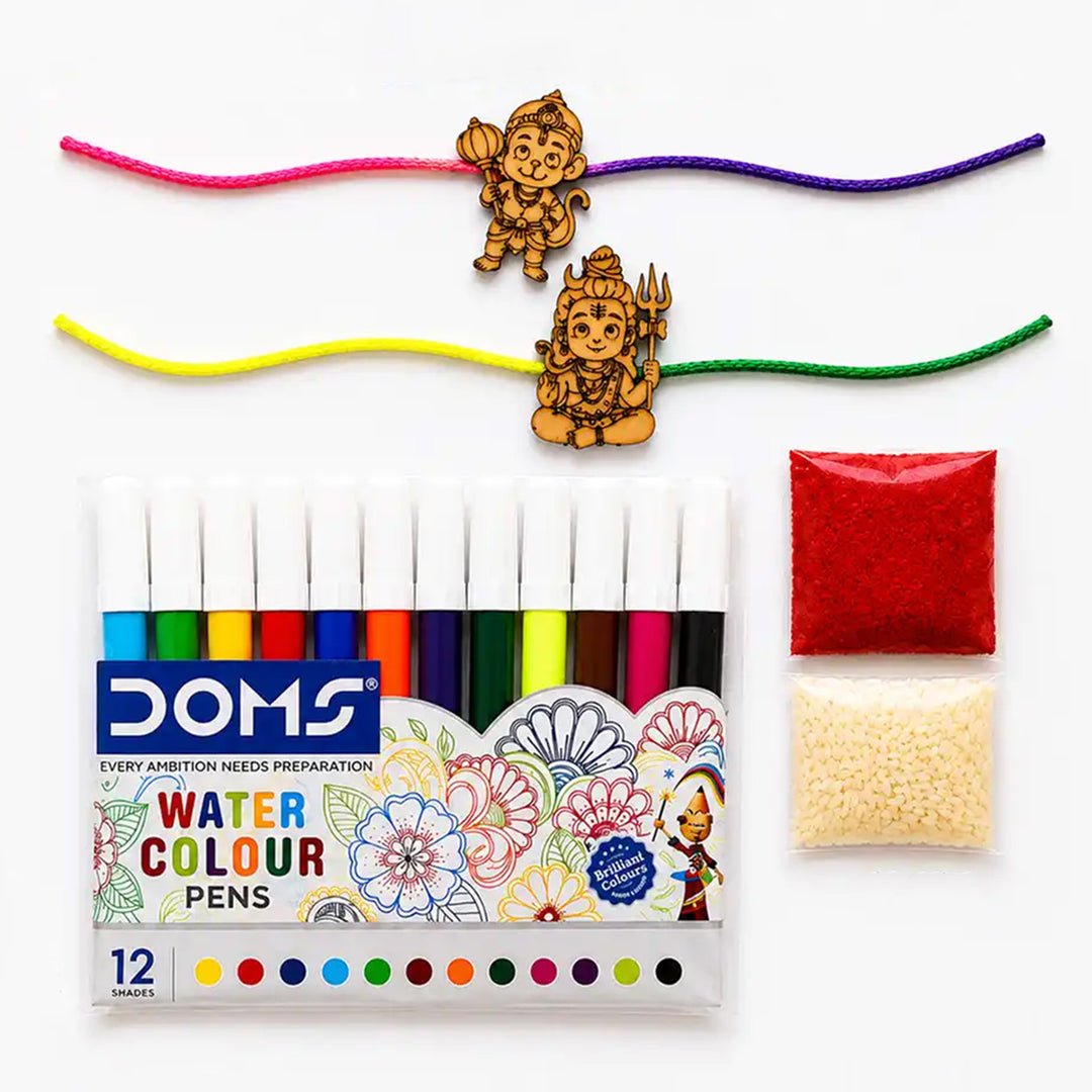 Paint-Your-Own Wooden Rakhi DIY Kit With Kumkum & Chawal | Set Of 2 | For Kids