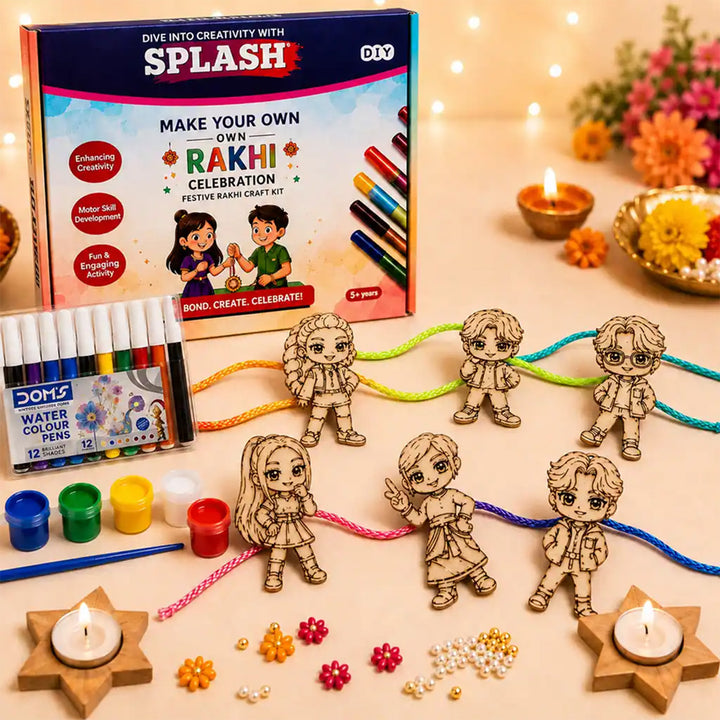 Paint-Your-Own K Pop Demon Hunter Besties Theme Wooden Rakhi DIY Kit With Diyas Kumkum & Chawal | Set Of 6 | For Kids