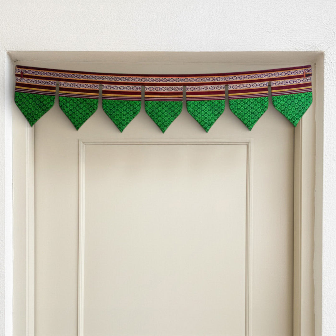 42 Inch Handmade Green Peepal Leaf Design Khunn Fabric Cotton Toran