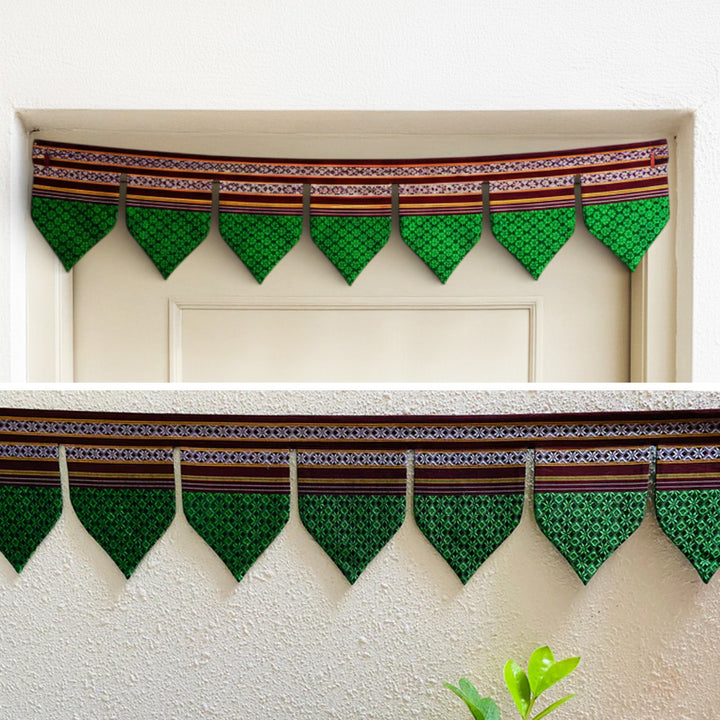 42 Inch Handmade Green Peepal Leaf Design Khunn Fabric Cotton Toran