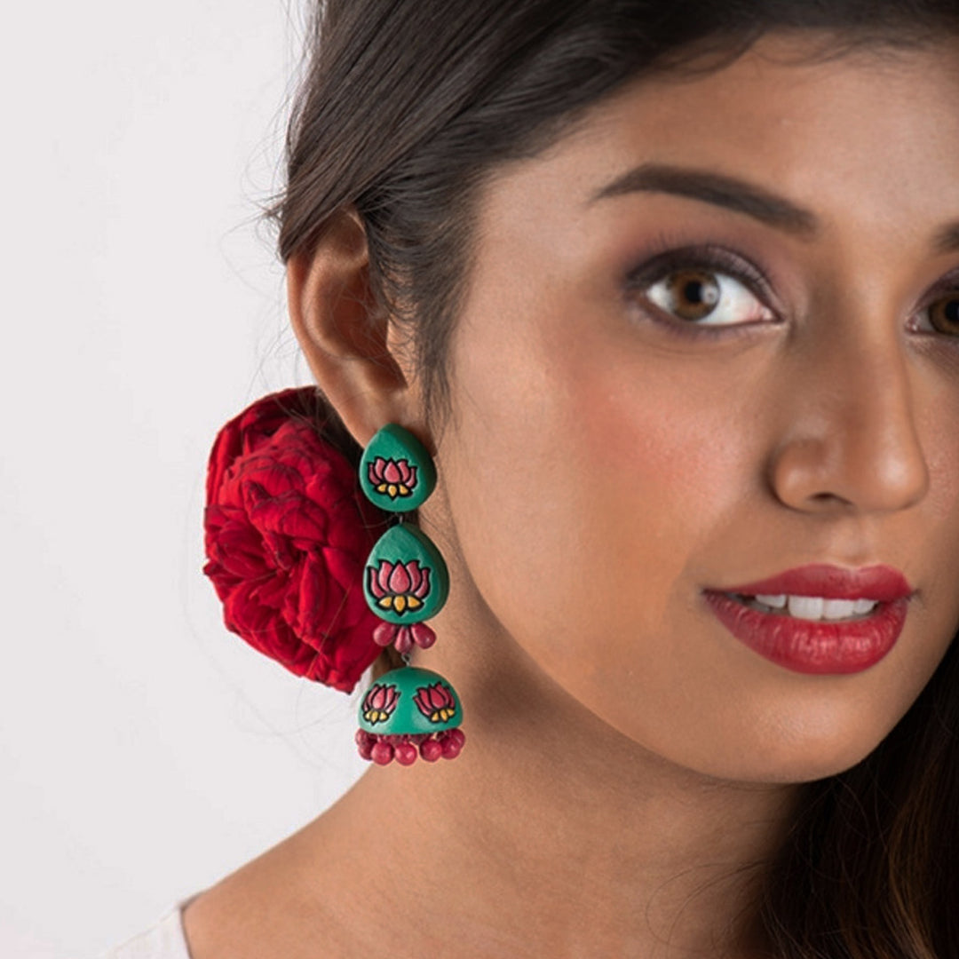 Handmade Lotus Trail Terracotta Earrings