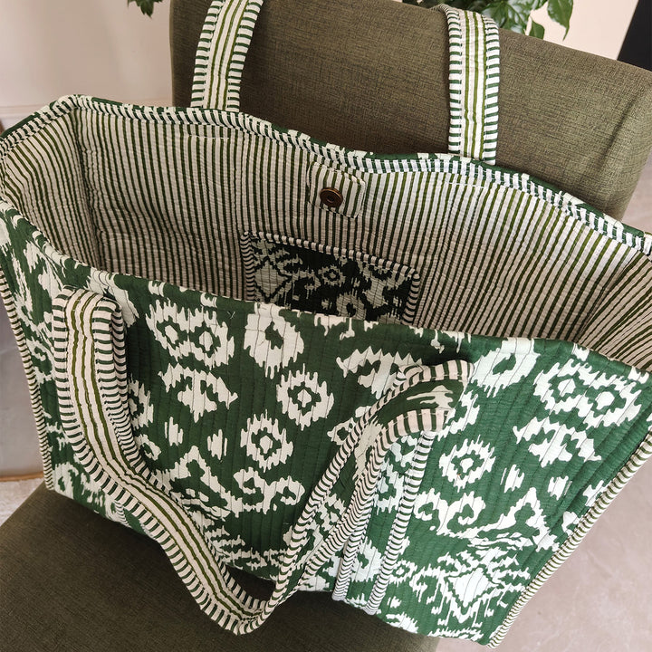 Handmade Green Indie Festive Cotton Tote Bag
