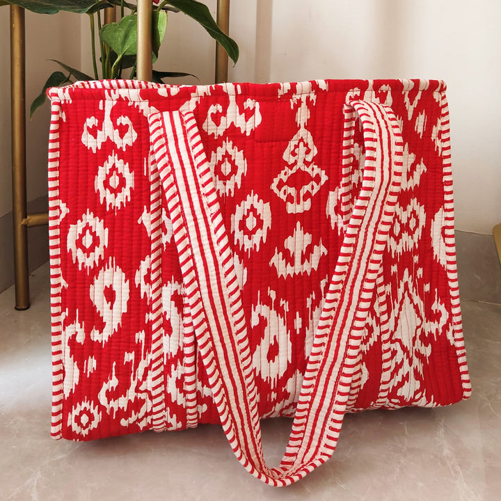 Handmade Red Indie Festive Cotton Tote Bag