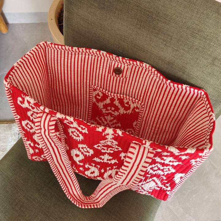 Handmade Red Indie Festive Cotton Tote Bag