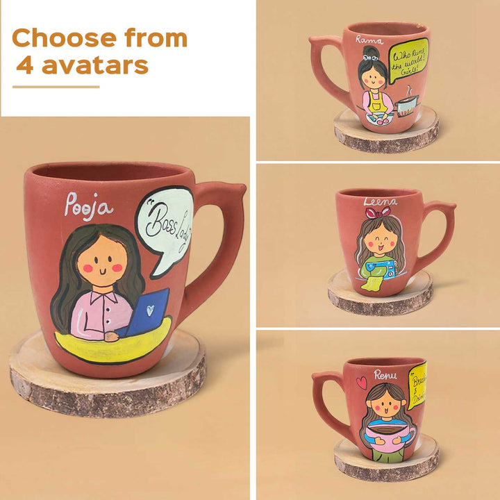 Handpainted Personalised 3D Terracotta Mug with Manager Avatar Illustrations and Quote