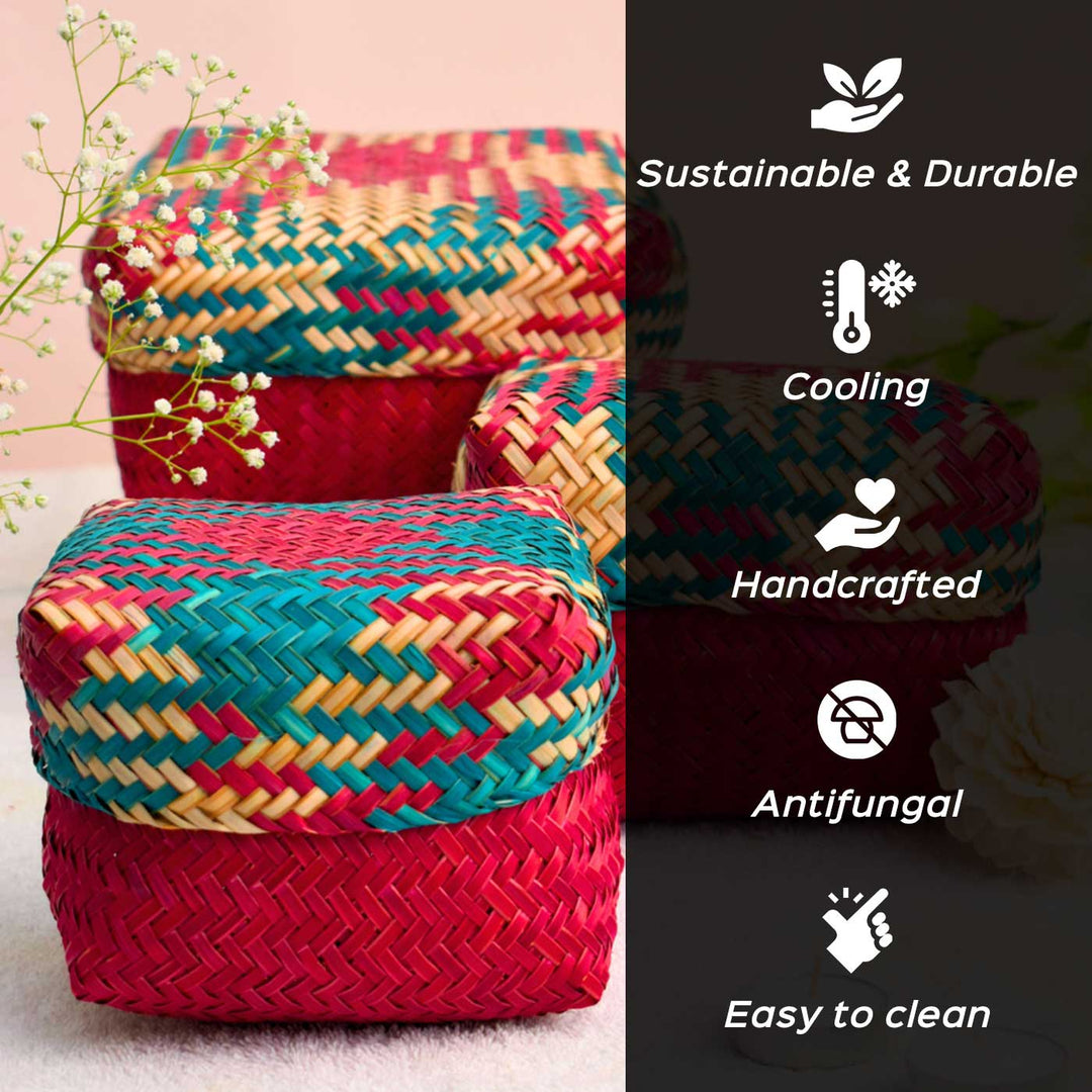 Handwoven Balanced Symmetry Shitalpati Gift Box | Set Of 3