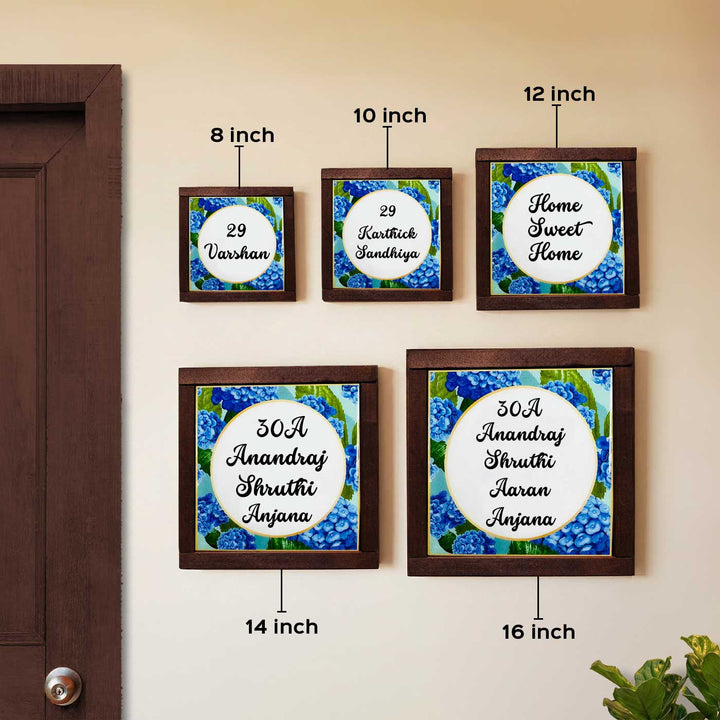 Blue Hydrangea Personalized Printed Square Resin Name Plate