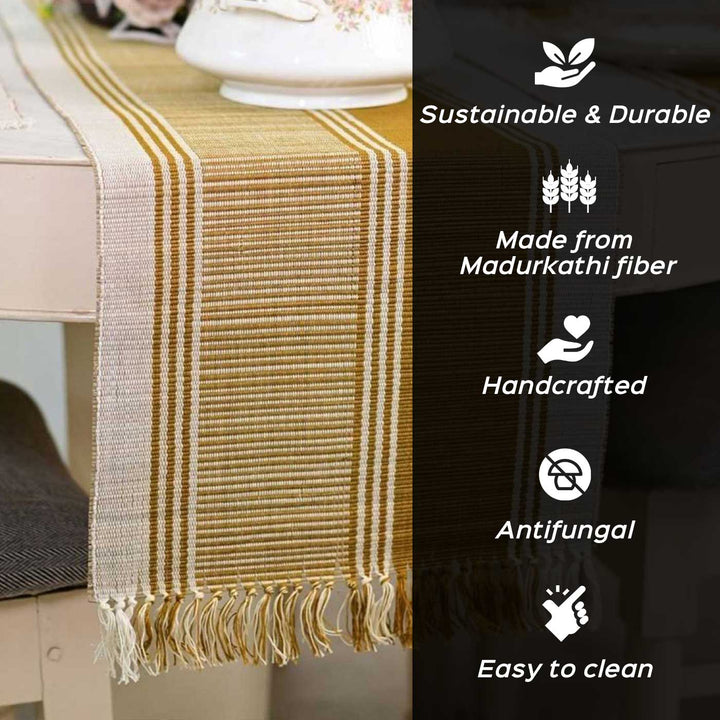 Hand Woven Double Maroon Stripped Madhurkati Table Runner