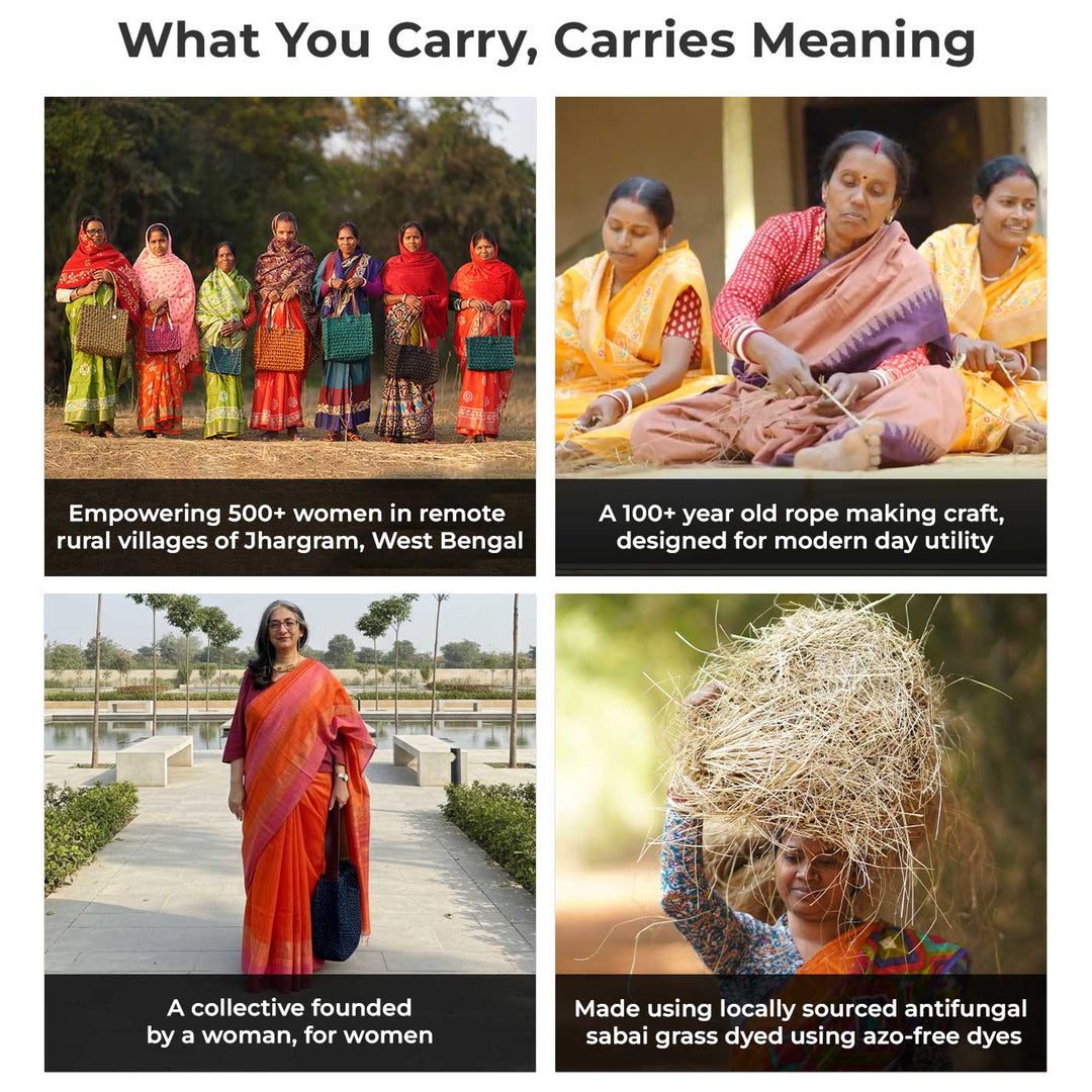 Handmade Grass Woven Three Colored Strips Sabai Mesh Handbag