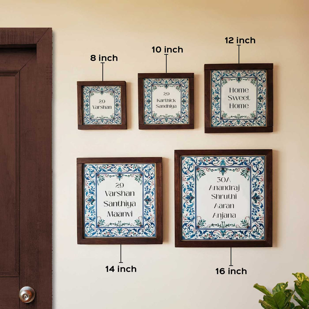 Blue & White Vintage Personalized Printed Framed Square Resin Name Plate