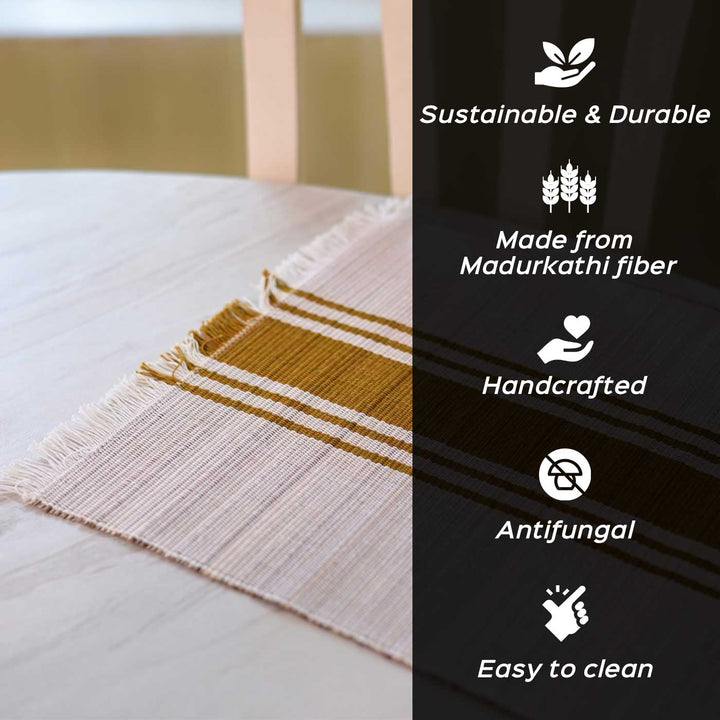 Hand Woven Single Striped Madhurkati Table Mat | 15 x 11 inch