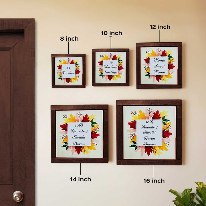 White Leaves Personalized Printed Square Resin Name Plate