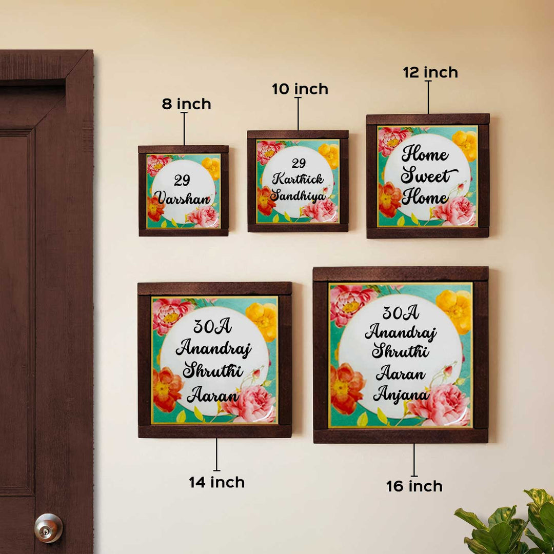 Multicolor Floral Personalized Printed Square Resin Name Plate