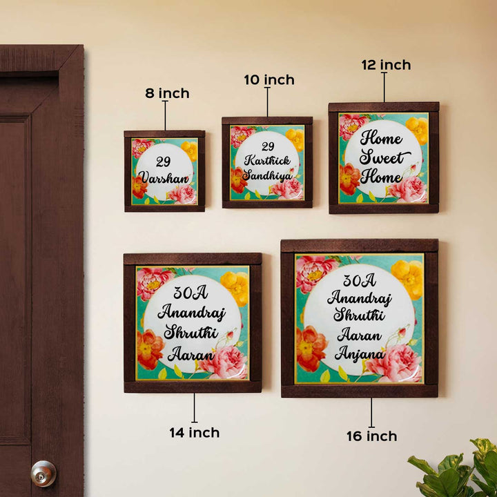 Multicolor Floral Personalized Printed Square Resin Name Plate