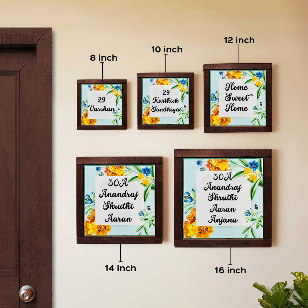 Multicolor Flower Garden Personalized Printed Square Resin Name Plate