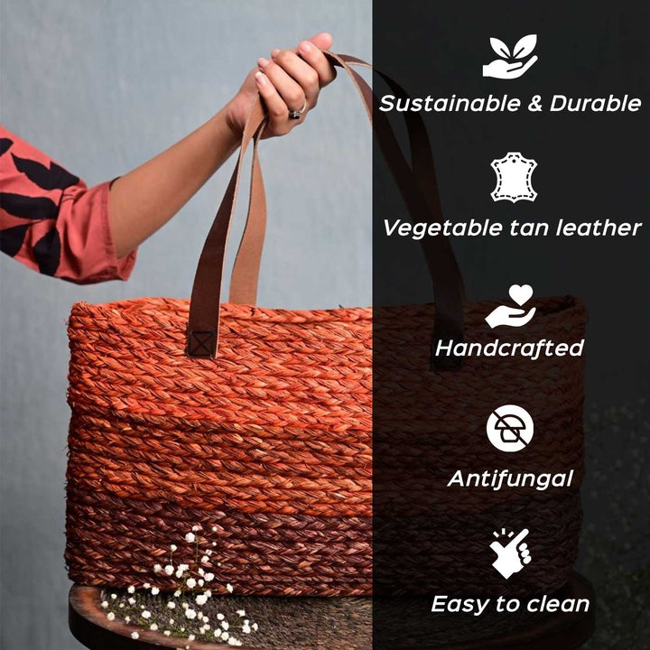 Handmade Grass Woven Three Colored Strips Sabai Mesh Handbag