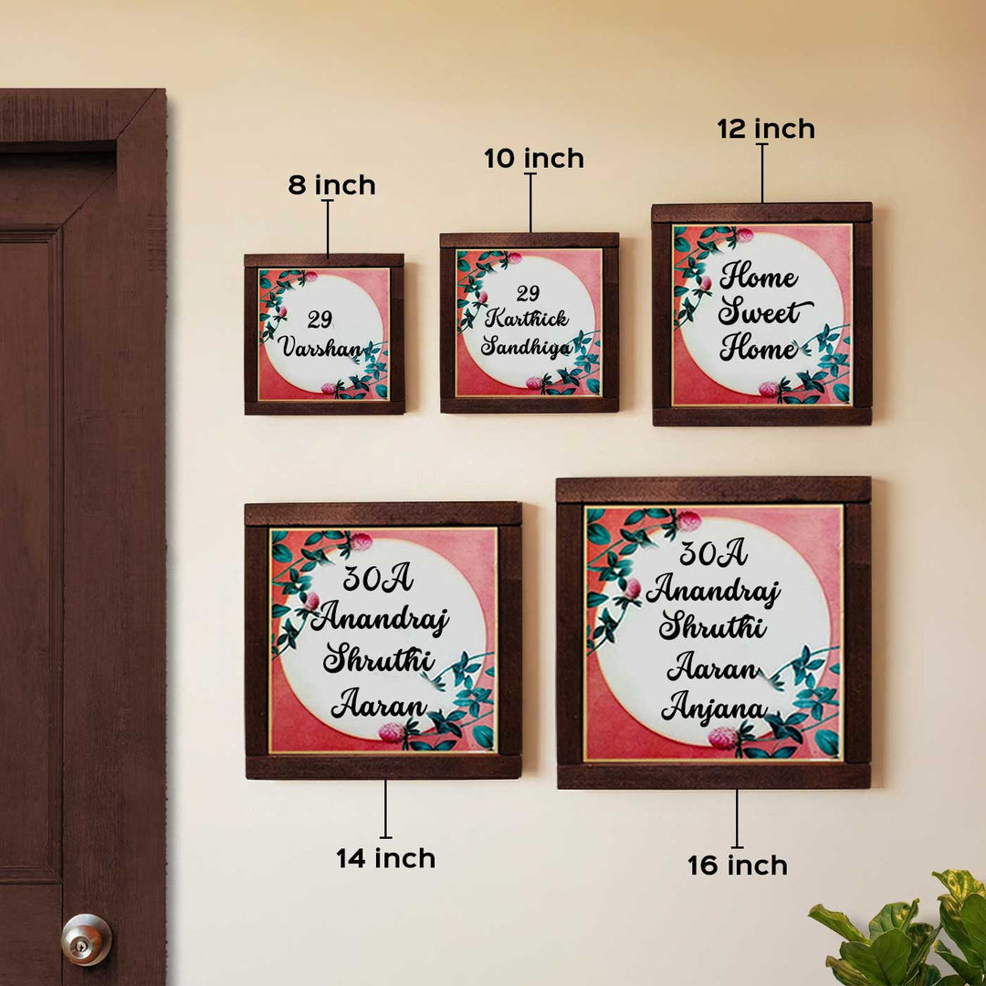White & Peach Floral Personalized Printed Square Resin Name Plate