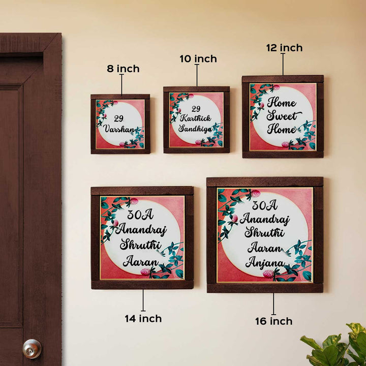 White & Peach Floral Personalized Printed Square Resin Name Plate
