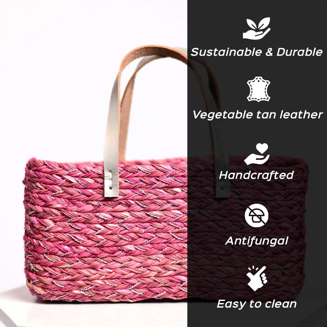 Handmade Grass Woven Blush Braided Flat Strap Sabai Mesh Handbag