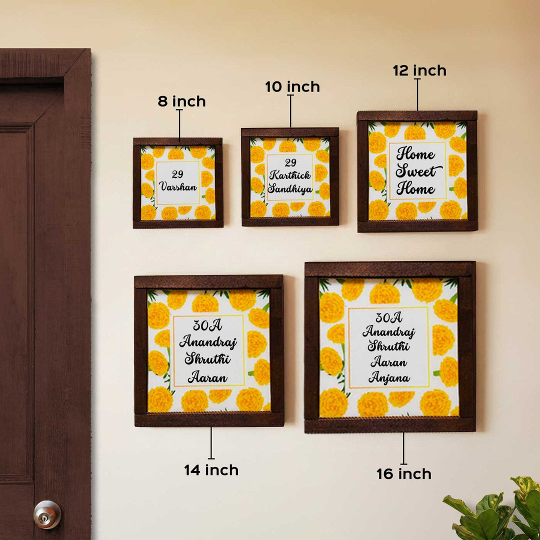 Yellow Marigold Personalized Framed Square Resin Name Plate