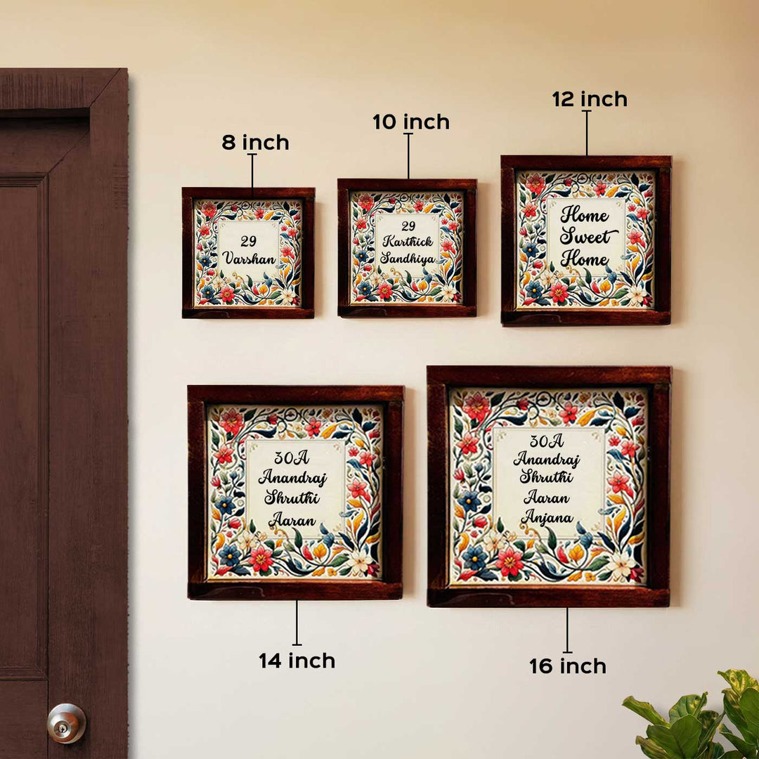 Multicolor Floral Personalized Framed Square Resin Name Plate