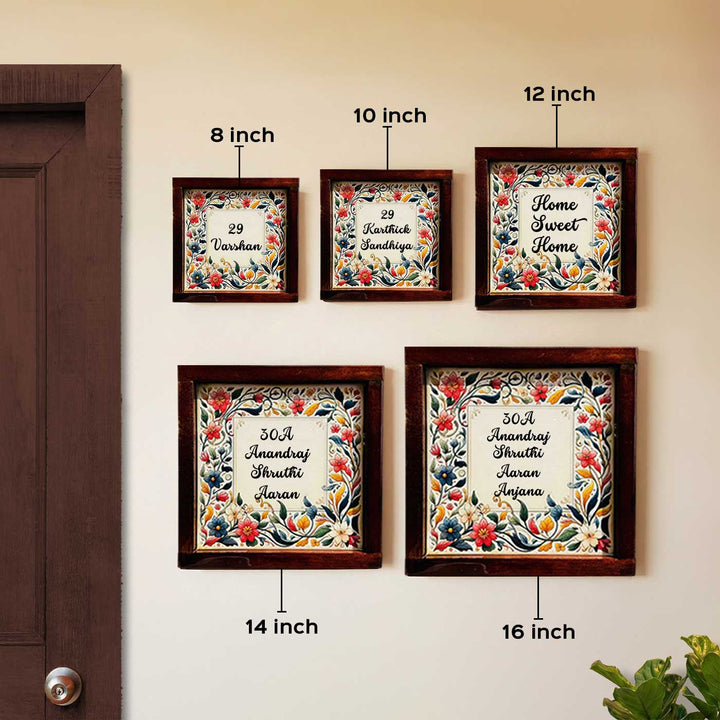 Multicolor Floral Personalized Framed Square Resin Name Plate