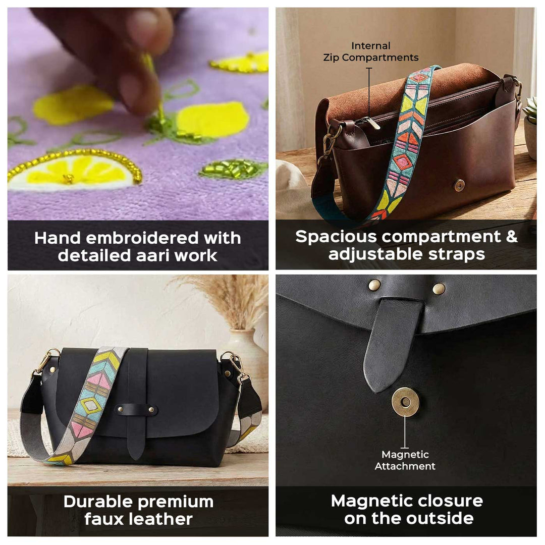 Handmade Solid Color Faux Leather Sling Bag With Changeable Strap