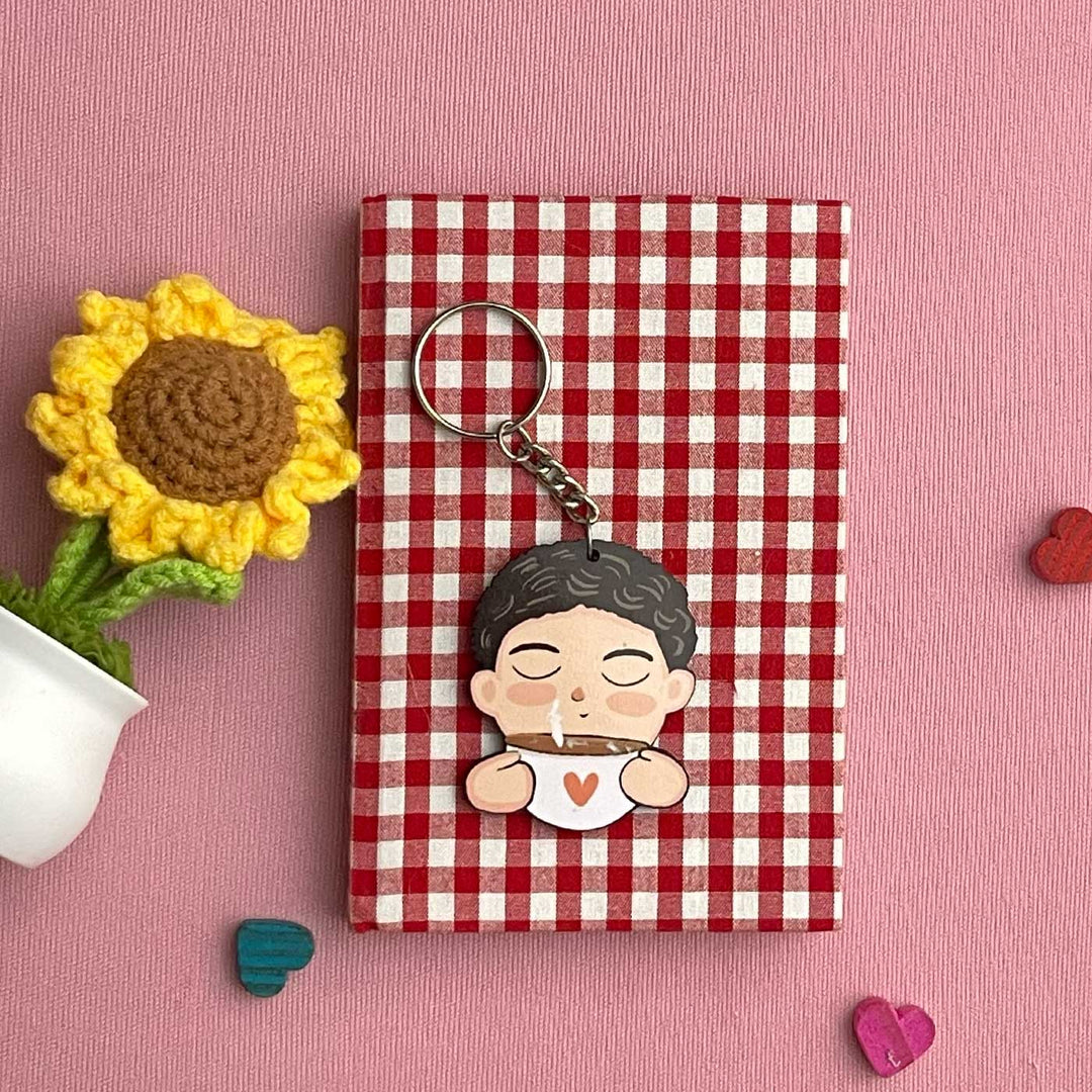 Printed Hand-Illustrated Coffee Lover MDF Wood Key Chain/Bag Charm