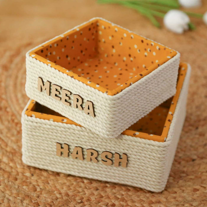 Handmade Macrame Yellow Basket | Set Of 2