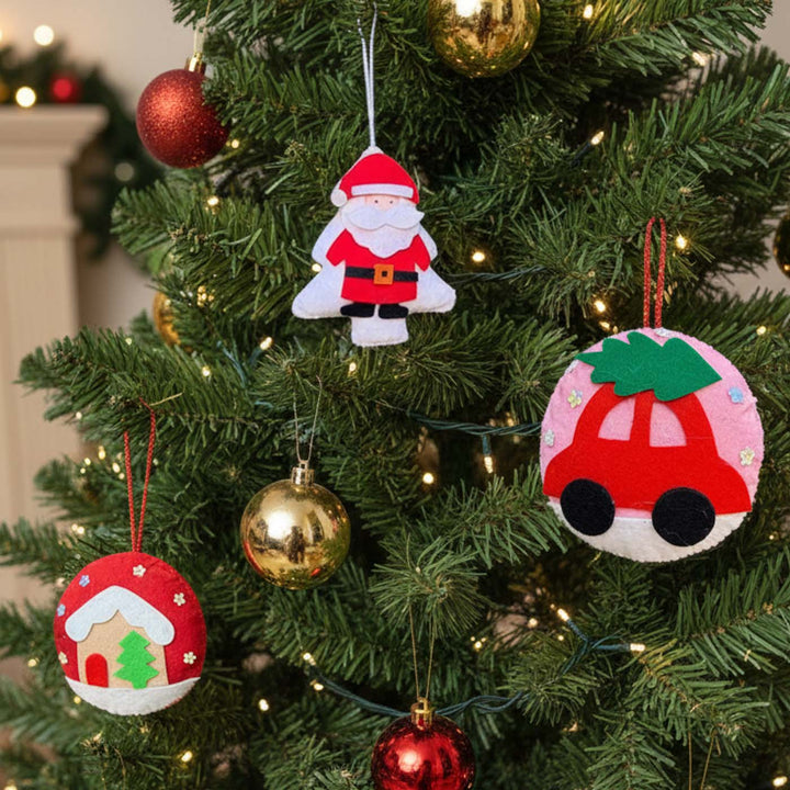 3 Pc | Santa Car And House Felt Christmas Ornament