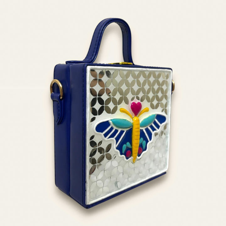 Handcrafted Mini Butterfly Lippan Art Square Box Bag
