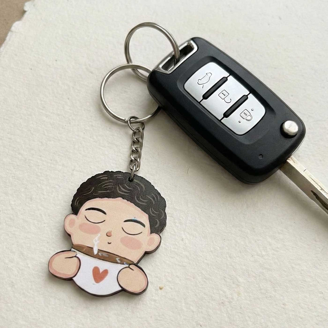 Printed Hand-Illustrated Coffee Lover MDF Wood Key Chain/Bag Charm