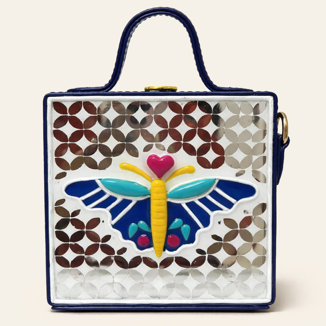 Handcrafted Mini Butterfly Lippan Art Square Box Bag