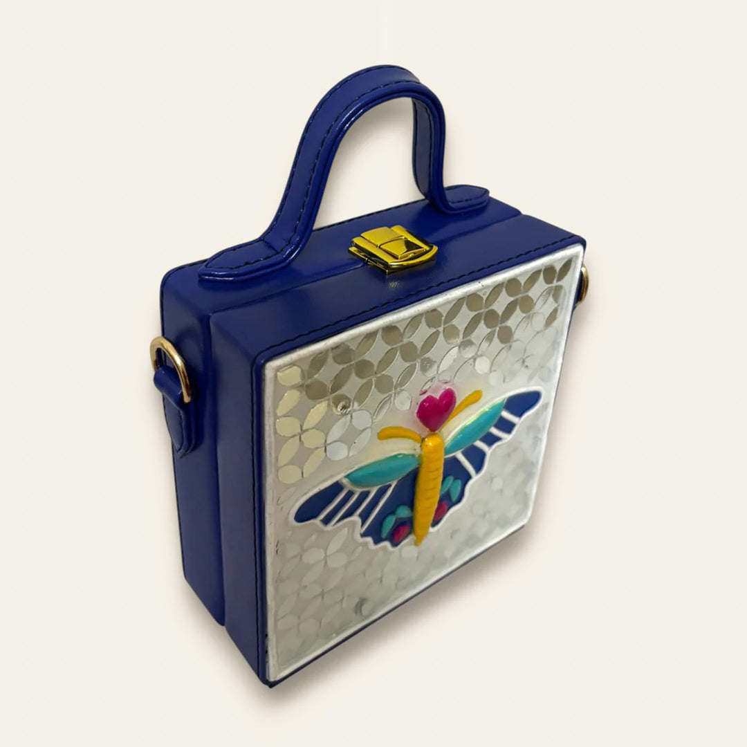 Handcrafted Mini Butterfly Lippan Art Square Box Bag