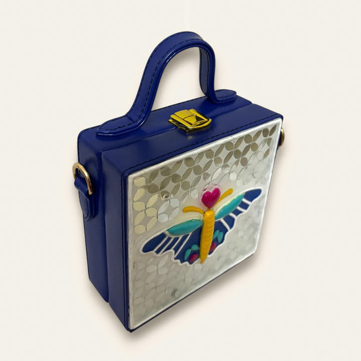 Handcrafted Mini Butterfly Lippan Art Square Box Bag