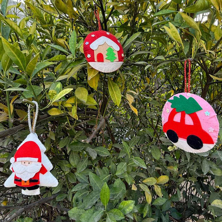 3 Pc | Santa Car And House Felt Christmas Ornament