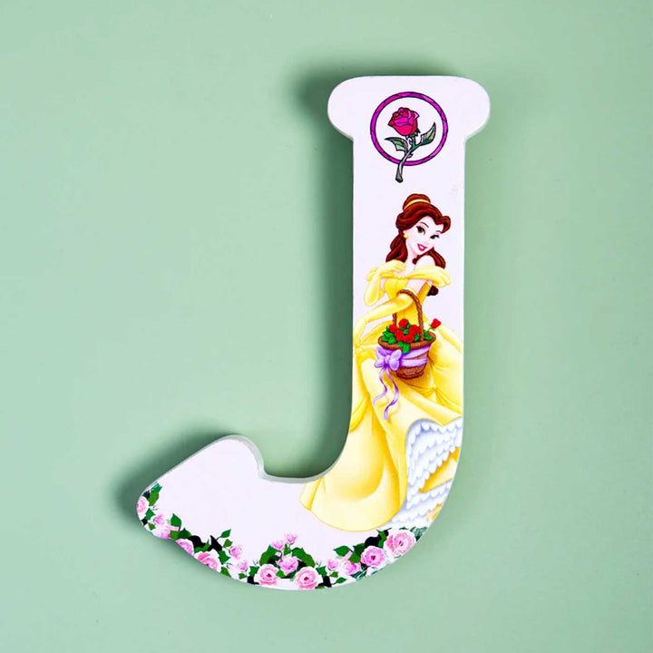 Handmade Yellow Princess Theme MDF Wood 3D Wall Letter For Kids - J