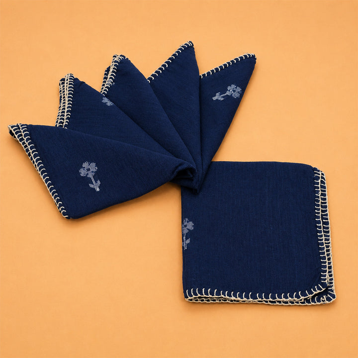 Handcrafted Blue Hand Kantha Jamdani Table Linen Gift Hamper With Runner And Table Mats For Festive Gifting