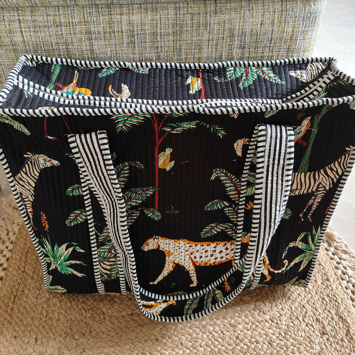 Handmade Black Jungle Cotton Tote Bag