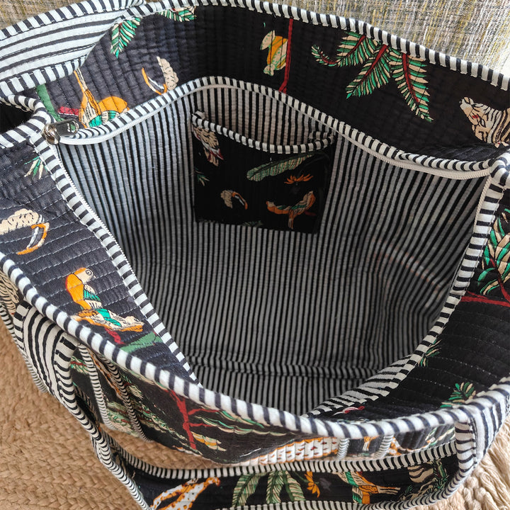 Handmade Black Jungle Cotton Tote Bag