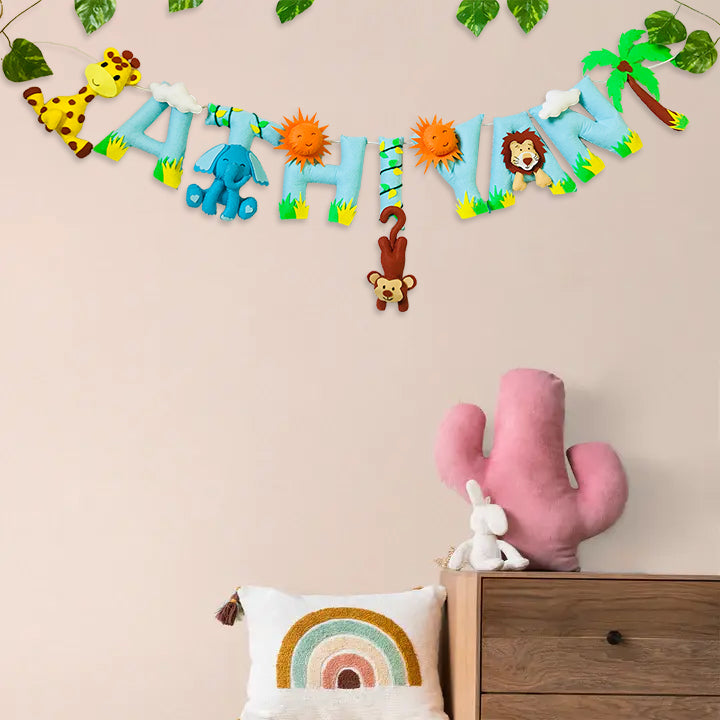 Handcrafted Personalized Jungle Themed Bunting For Kids