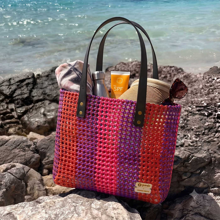 Handmade Multicolor Vertical Striped Wire Koodai Tote Bag