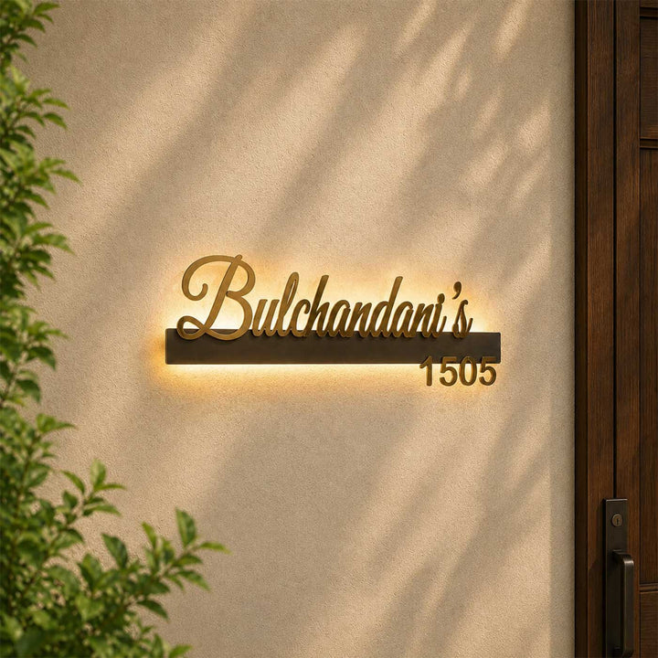 "Glow Signature" LED Backlit Personalized Weatherproof Stainless Steel Name Plate With House Number For Home