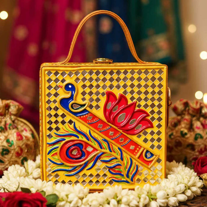Handcrafted Mini Bansuri Lippan Art Box Bag