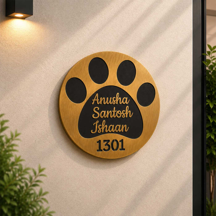 "Paw Print" Personalized Weatherproof Stainless Steel Name Plate With House Number For Pet Parents