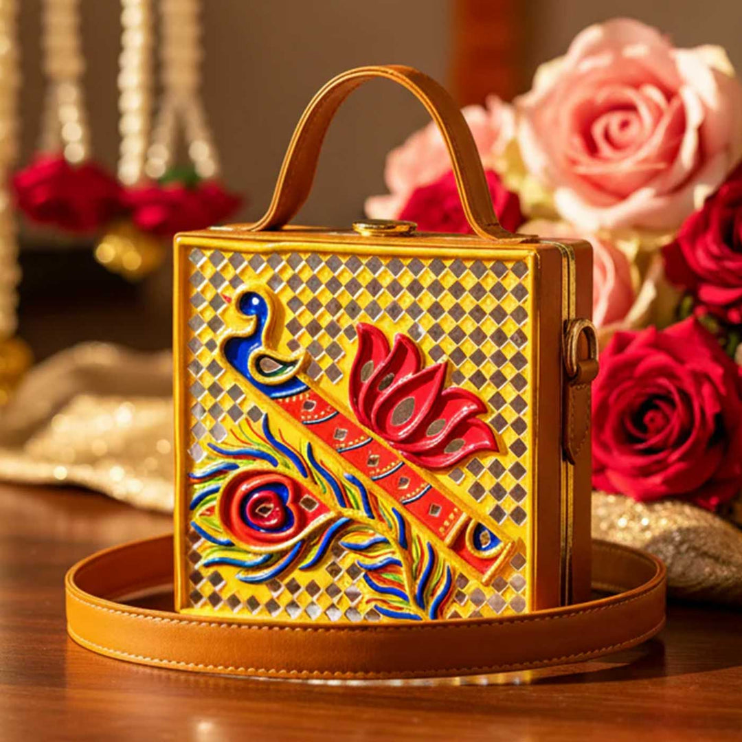 Handcrafted Mini Bansuri Lippan Art Box Bag