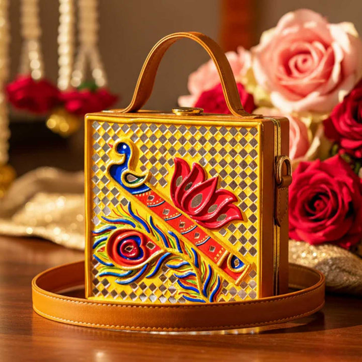 Handcrafted Mini Bansuri Lippan Art Box Bag